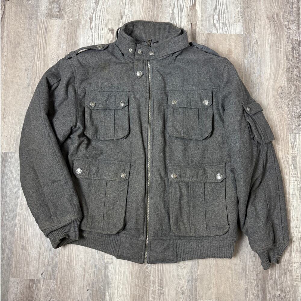 Cellangino Men’s 2XL Wool Blend Military Utility Jacket Charcoal‎ Gray